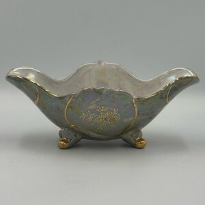 Vintage Norleans Japan Lusterware Oval Scalloped Footed Bowl